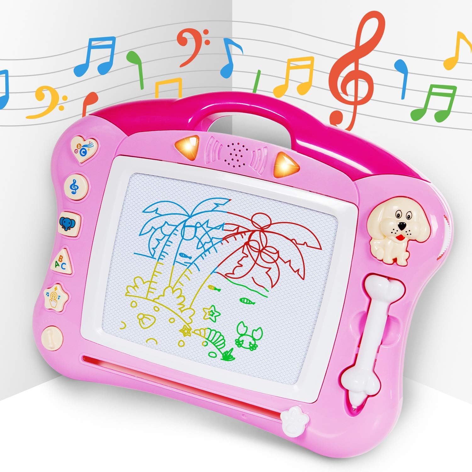 iFixer Magnetic Drawing Board, Musical Light Doodle Board Gift for Kids Girl with Sound, Pink