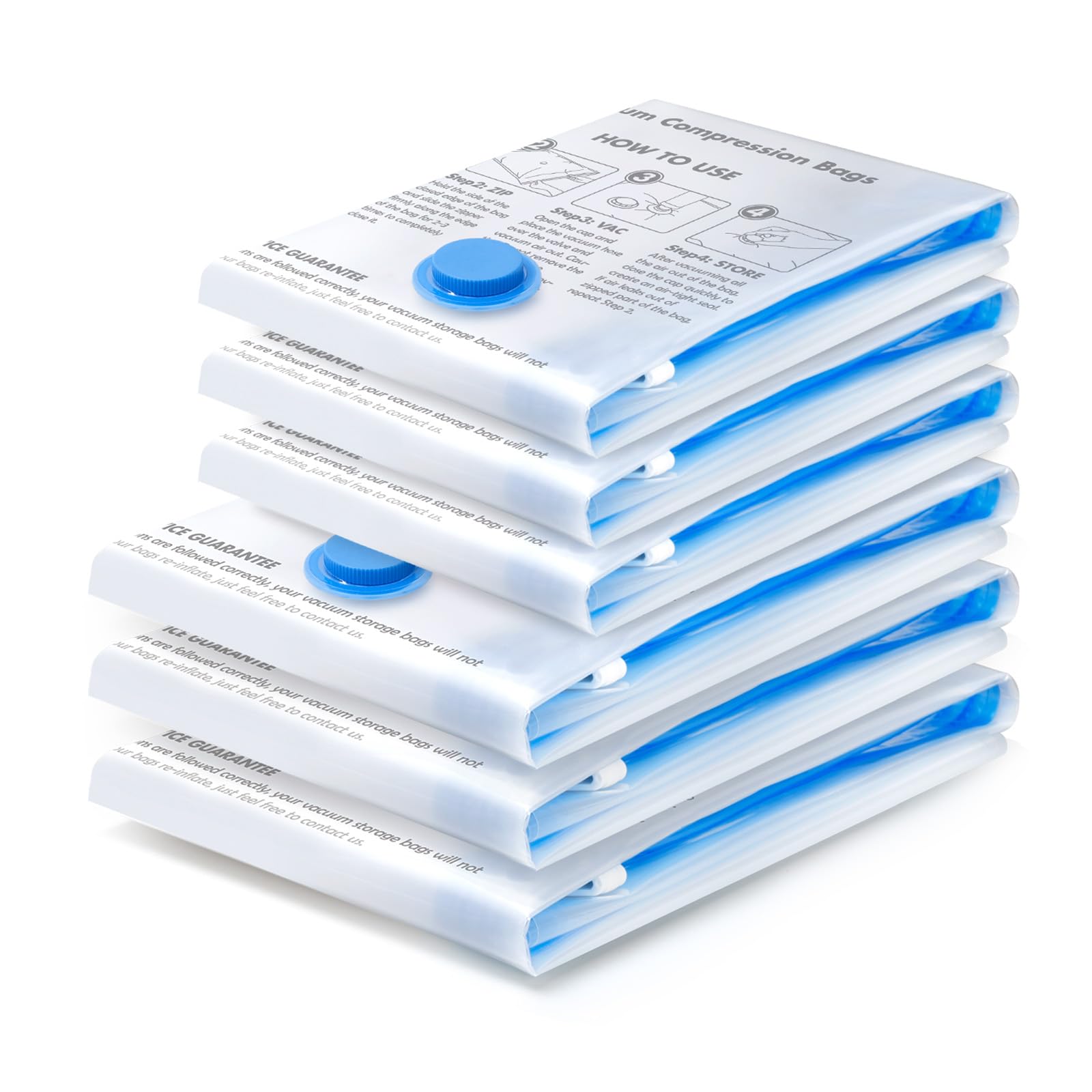 BoxLegend Vacuum Storage Bags 6 Packs Space Saving Vacuum Pack Storage Bags 3 Large 80x60cm+3 Medium 70x50cm Double Zip Seal & Leak Valve Reusable for Clothes Pillow Comforters Bedding