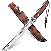 TAN REN Hunting Knife with Sheath, 8.3 Inch Fixed Blade Survival Outdoor Knife with Wooden Handle for Camping, Bushcraft, Christmas Gifts for Men