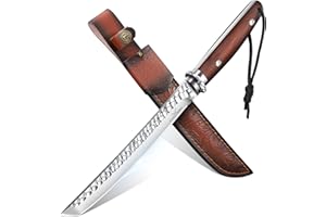 TAN REN Hunting Knife with Sheath, 8.3 Inch Fixed Blade Survival Outdoor Knife with Wooden Handle for Camping, Bushcraft, Christmas Gifts for Men