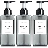 Soap Dispenser for Kitchen, YACEYACE 16.9oz Set of 3 Clear Grey Soap Dispenser Bottles Set, Refillable Pump Shampoo Dispenser Bottles with Label