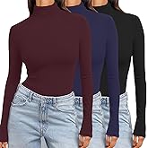 Ekouaer Women's 3 Pack Turtleneck Long Sleeve Shirts Slim Fit Thermal Underwear Tops Lightweight Pullover Tees