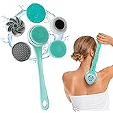 FIRSTHEALTH 6-in-1 Electric Exfoliating Body Scrubber for Women & Men, USB-C Rechargeable IPX7 Waterproof Shower Brush, Detachable Long Handle Back Scrubber & Foot Brush, 3 Modes