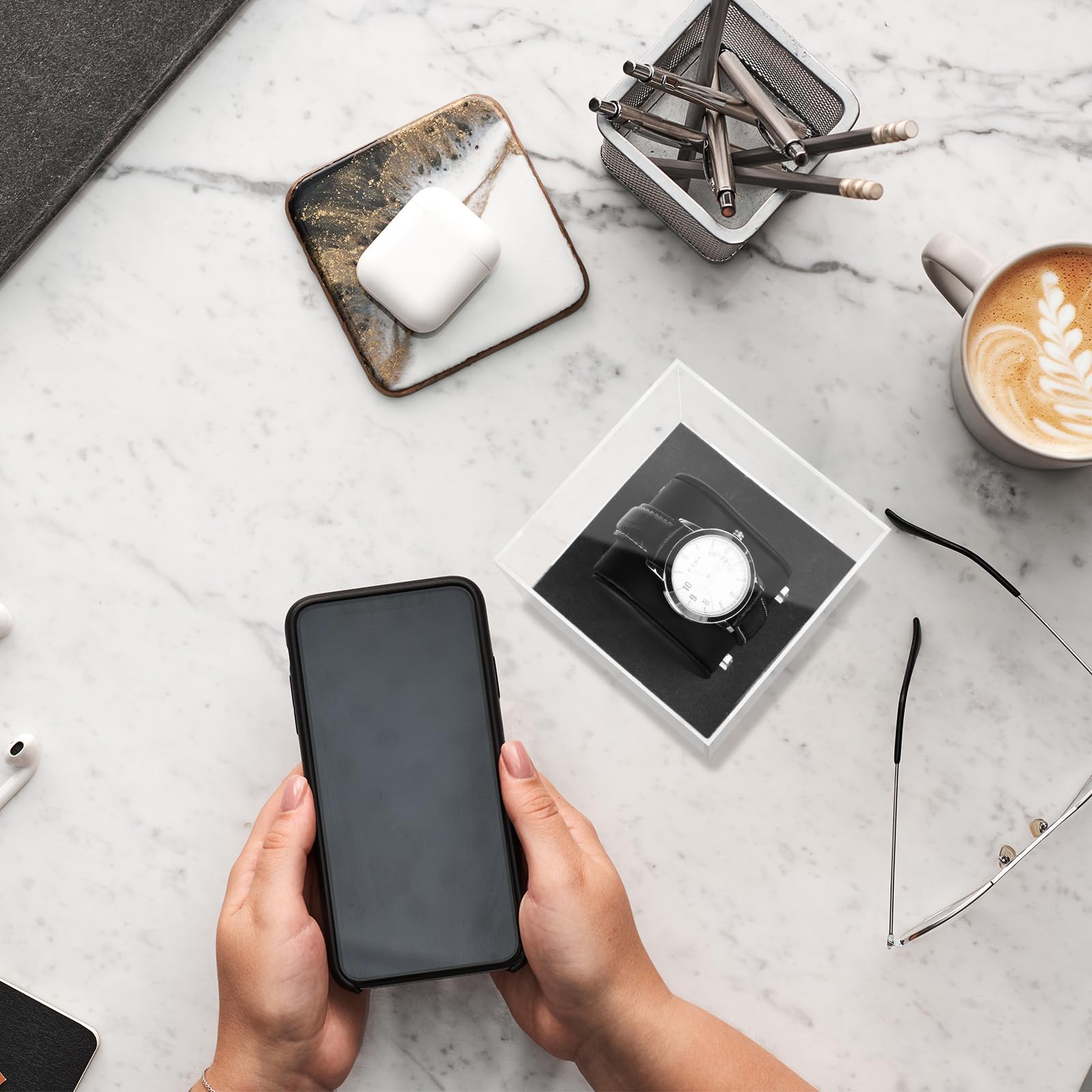 Homakover Acrylic Watch Display Case with Leather Watch Pillow, Watch Box Watch Organizer Holder, Watch Box Stand for Men Watch Collection, Gift for Boyfriend Father’s Day Birthday