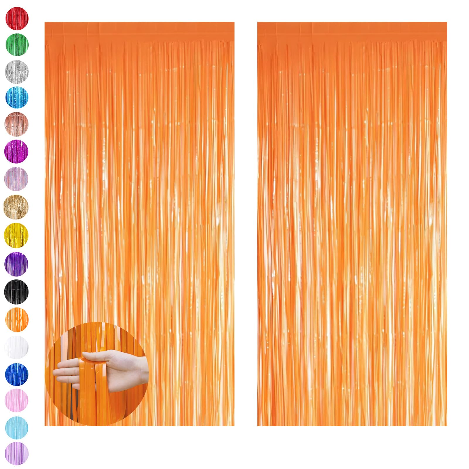 Orange Tinsel Curtain Party Backdrop Glitter,2P 3.2ft x 6.5ft Foil Curtain Halloween Decorations,Orange Foil Fringe Streamers Metallic Tinsel Door Hanging Foil Flow Silk Streamers for Party Background