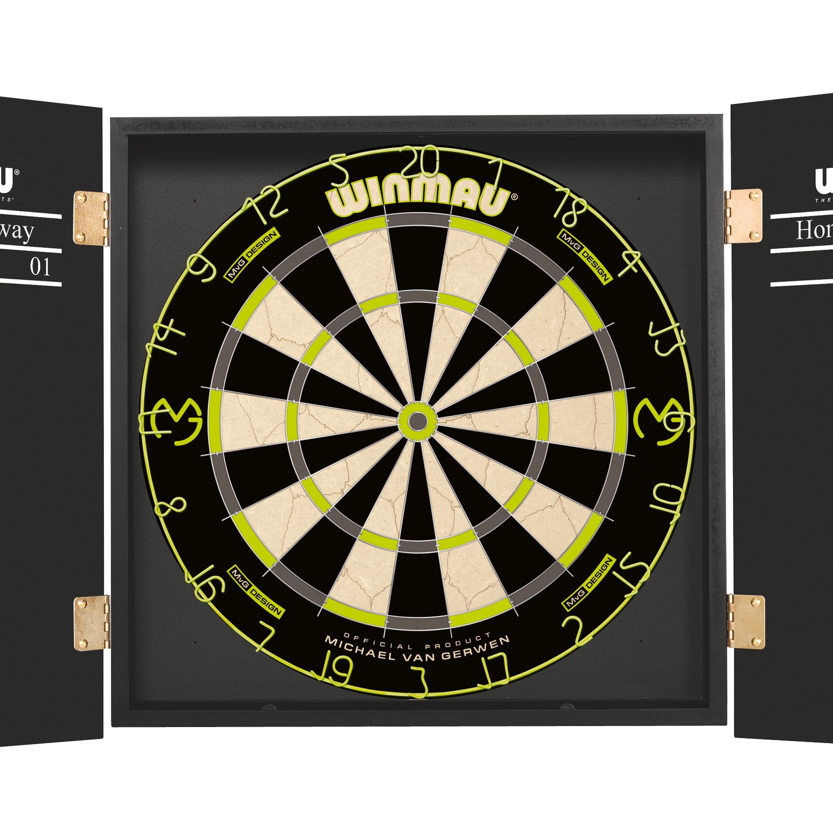 WINMAU Michael Van Gerwen MvG Schrank-Set inklusive Dartboard, Schrank, Darts und Zubehör 2