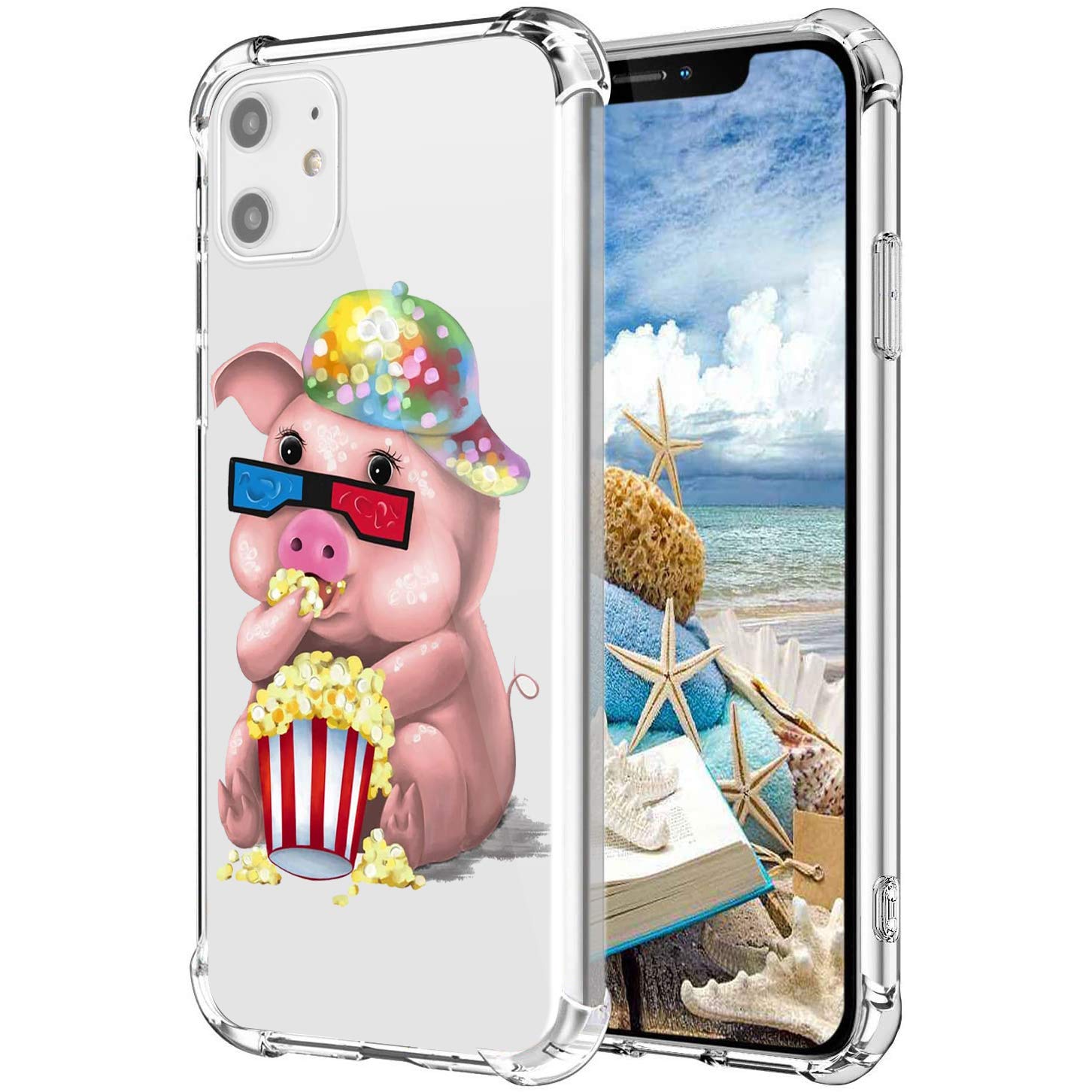 MAYCARI Cute Pig Case Clear for iPhone 11, Funny Animals Design Transparent Shockproof Anti-Scratch Soft Flexible TPU Cover with Air Cushion for Men&Women — image 1