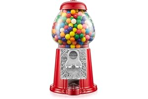Olde Midway 12" Gumball Machine with Glass Globe and Metal Base - Red, Vintage-Style Bubble Gum Candy Dispenser
