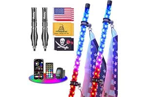 Tavaray 2PCS 3FT Whip Lights with Spring Base, LED Whip Lights with App & Remote Control, Waterproof 360° Spiral Chasing Lighted Whips w/Rocker Switch for UTV, ATV, SXS, Polaris RZR