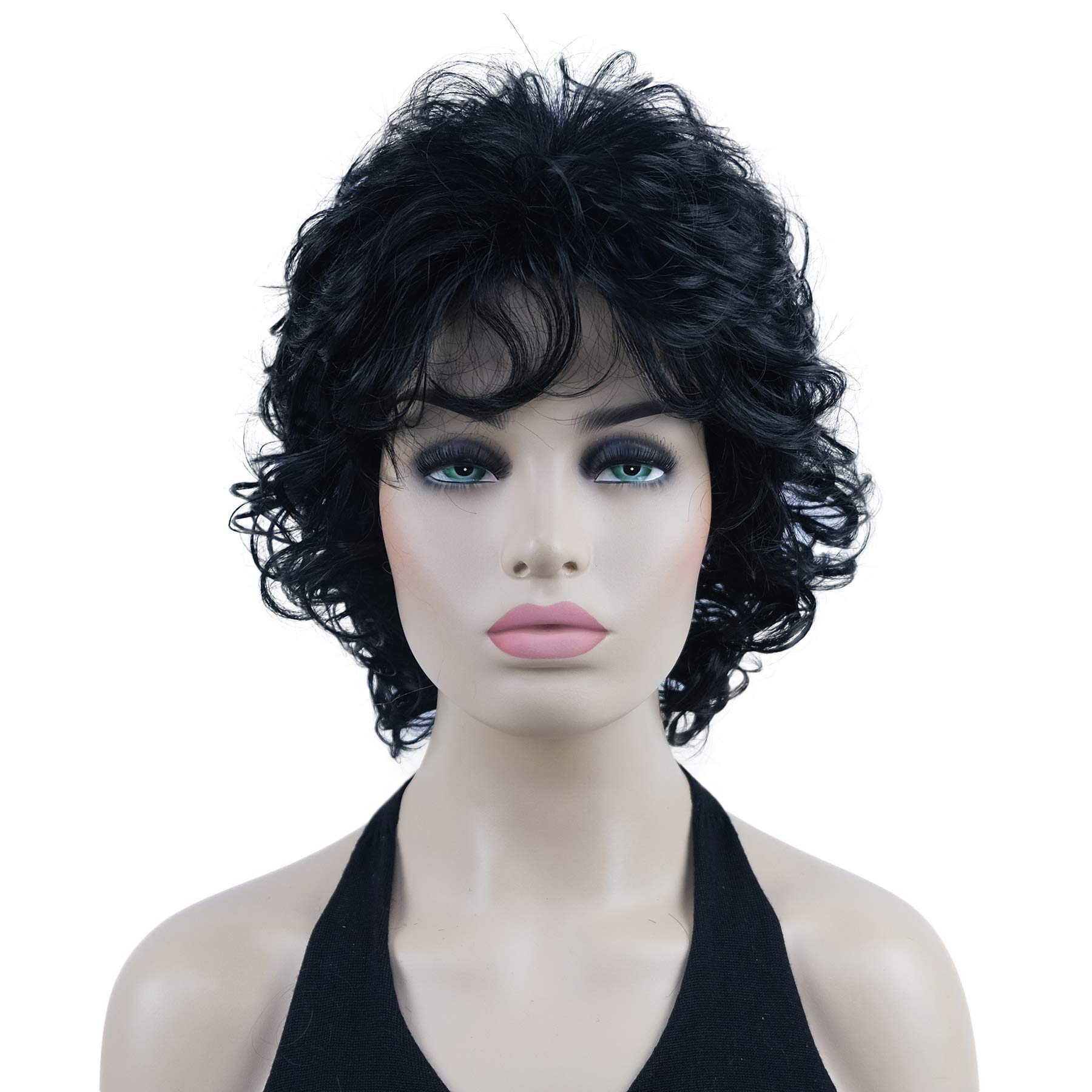 Lydell 10" Women's Short Soft Super Curly Wig Layered Natural Movement Synthetic Wigs (Black)