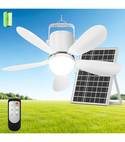 Portable Solar Camping Fan With Lights – 18.5” Foldable Panel, Remote Control, Stepless Dimming, Timer & 30dB Quiet Operation