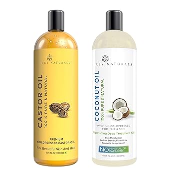 Rey Naturals Cold-Pressed, 100% Pure Castor Oil & Coconut Oil - Moisturizing & Healing, For Skin, Hair Care, Eyelashes (200 ml + 200 ml) super saver combo