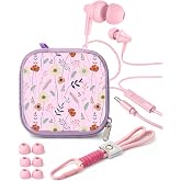 Teens Wired Earbuds with Case, 3.5mm Headphones for School, Floret | GOGOSINIS Wired Student Earbuds, with Braided Lanyard Carabiner Clip to Attach on School Backpack, Small Eartips, for Tablets