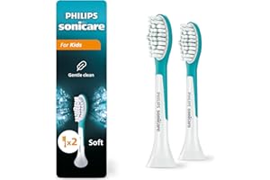 Philips Sonicare for Kids 7+ Genuine Replacement Toothbrush Heads, 2 Brush Heads, Turquoise and White, Standard, HX6042/94