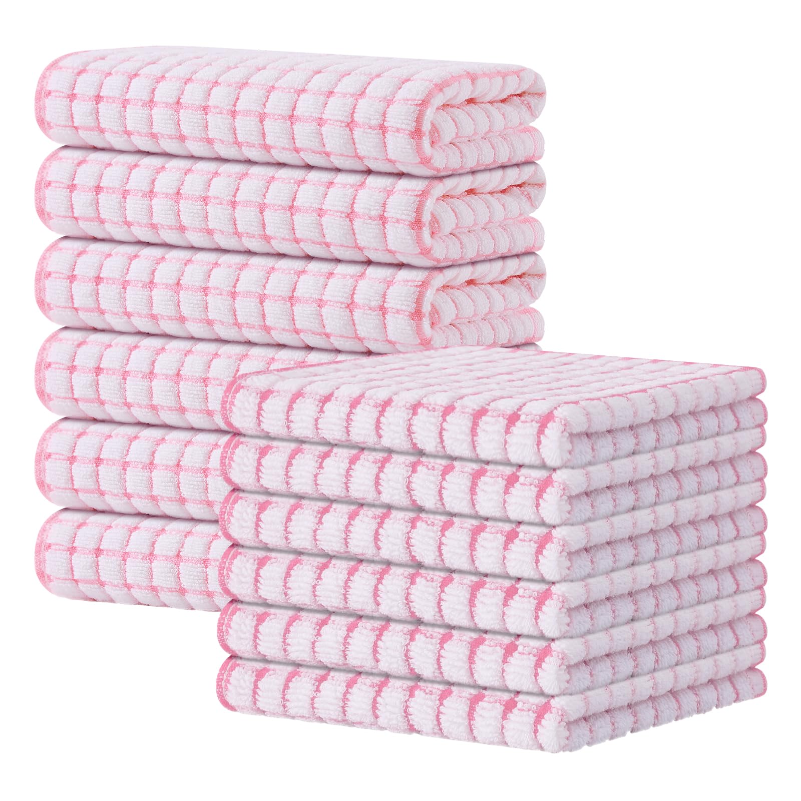 Kitinjoy Cotton 12 Pack Kitchen Towels and Dishcloths Sets, 16 x 25 Inch & 12 X 12 Inch Dish Towels Bulk, Super Soft and Absorbent Hand Towels for Kitchen Drying, Pink Image
