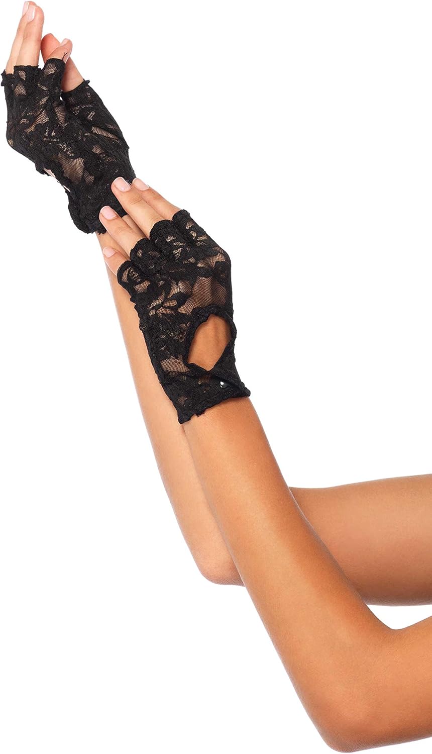Leg Avenue Women's Keyhole Lace Fingerless Gloves, Black, One Size: Clothing