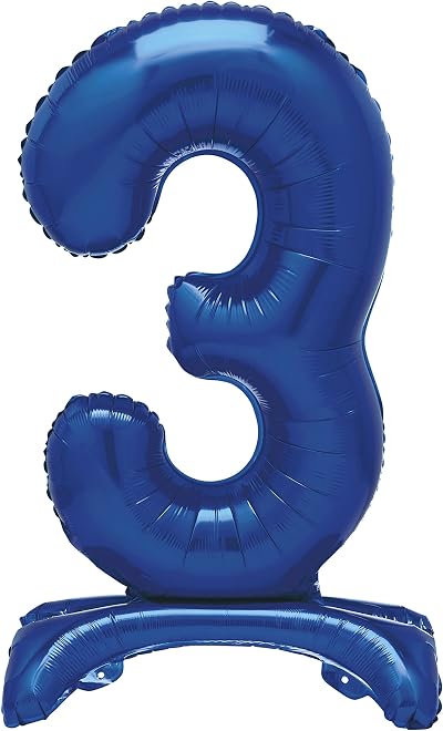 Unique Blue Standing Number 3 Foil Balloon 30 Inches Packaged