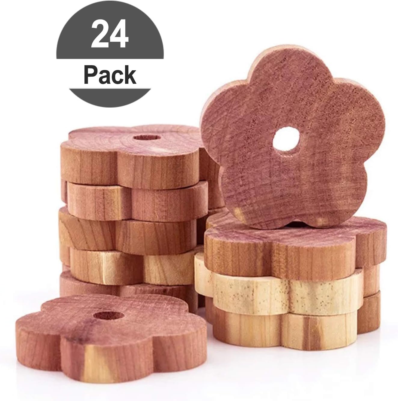 HomeDo Cedar Rings for Clothes Storage, Cedar Closet with Cedar Fragrance, Cedar Blocks Hangers for Closets and Drawers, Very Cute Cedar Wood Chips (Cedar Flower Rings-22Pack)