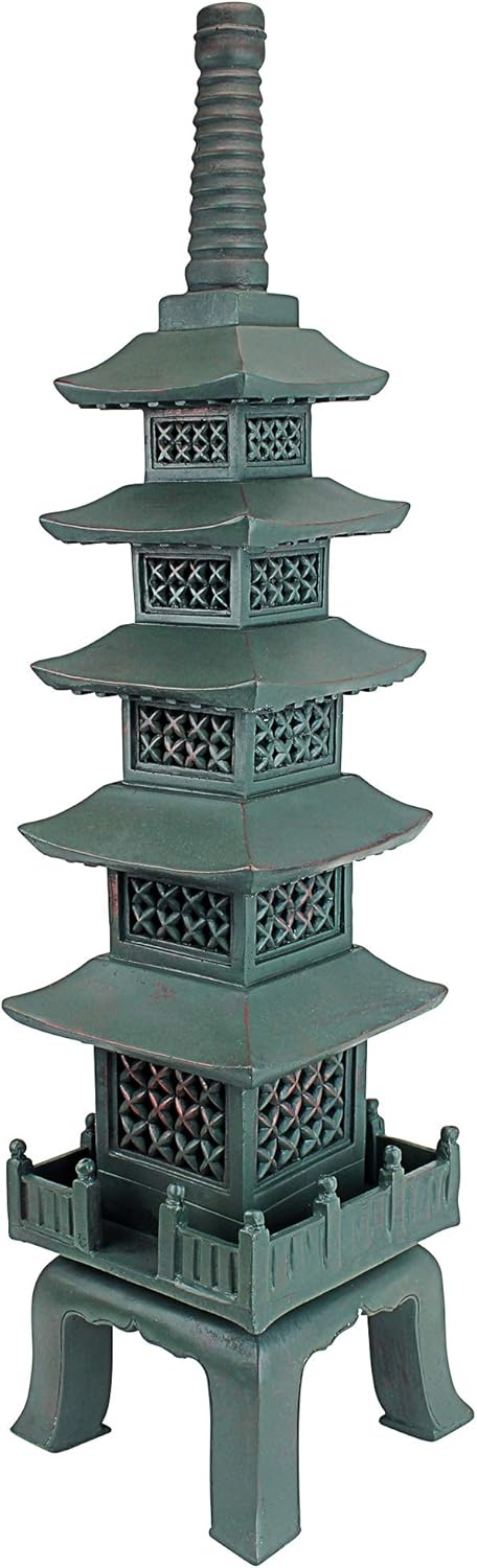 Design Toscano The Nara Temple Pagoda Asian Decor Garden Statue, Large 28 Inch, Polyresin, Verdigris Green Bronze : Japanese Garden Decor : Garden & Outdoor