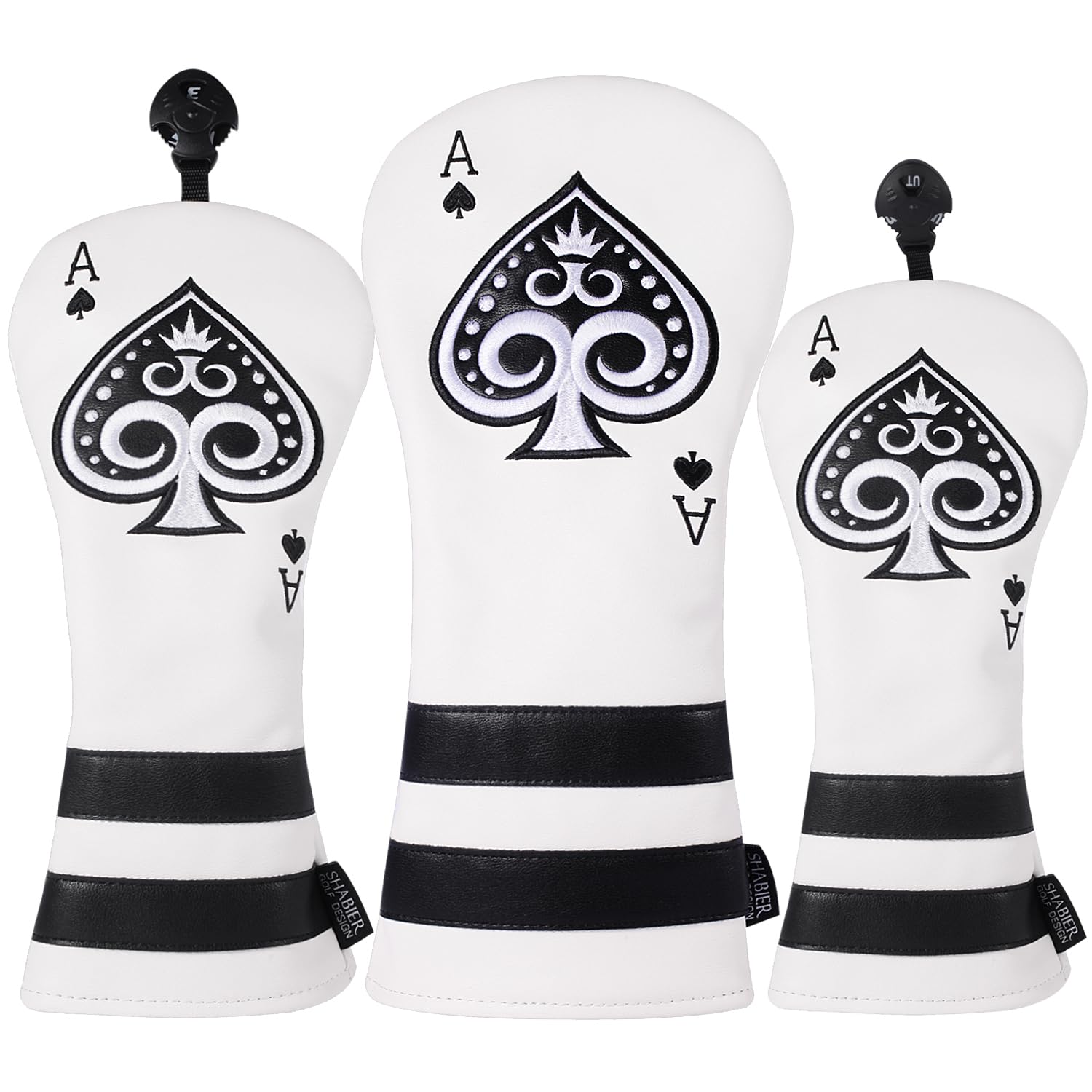 SHABIER Poker Ace One Set Golf Wood Headcover Golf Driver Fairway Hybrid Headcover (One Set(1Driver+FW+HY))
