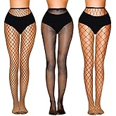 LUCKELF 3 Pairs Women's Basic Stretchy Fishnet Stockings Multi-coloured High Waist Tights