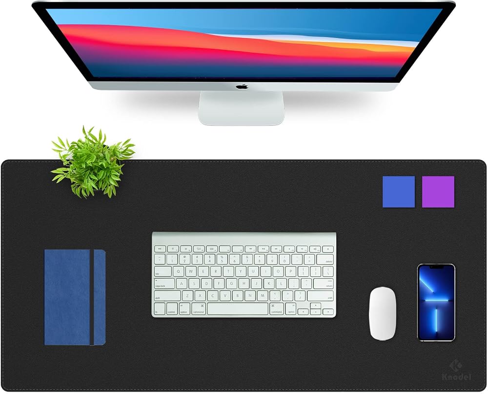 K KNODEL Desk Mat Blotter Dual-Sided PVC Leather 60x35cm Black