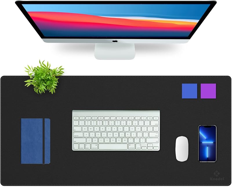 K KNODEL Desk Mat Blotter Dual-Sided PVC Leather 60x35cm Black