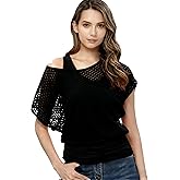 MAGICMK Women's 80s Outfit Costumes 2-Piece Set, Fishnet Neon Off Shoulder Tops