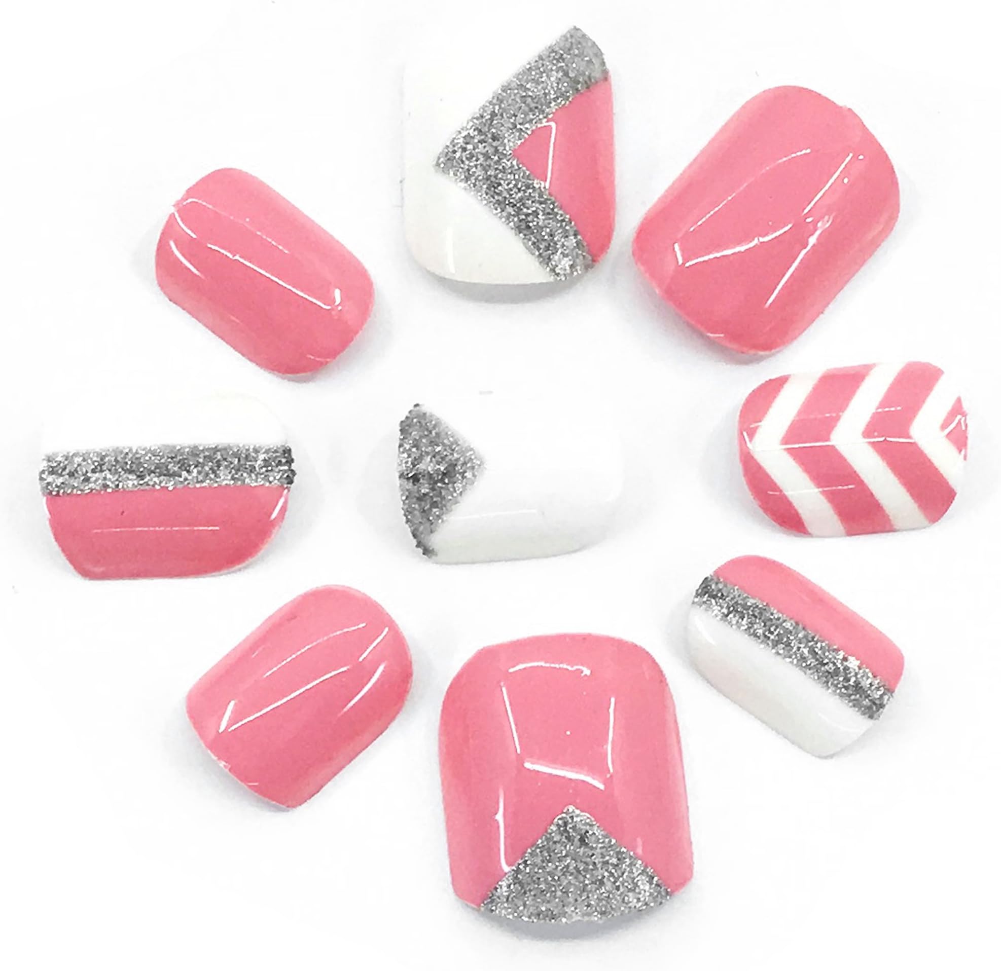 O2 Salon 5617A Full Cover Graphic Design Acrylic Fake False Nails Art Tips for Nail salon, Girls, Women, Bridal Wedding Dating Party (24 pcs/ 1 set)
