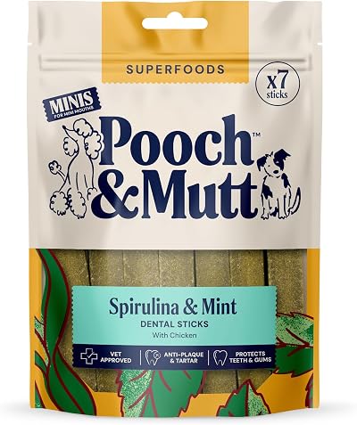 Pooch & Mutt Superfood Dog Dental Sticks Small Pack of 7 Spirulina Mint