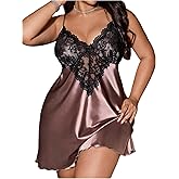 RoseSeek Women's Plus Size Floral Lace Sheer Satin Nightgown Spaghetti Strap Night Dress Chemise