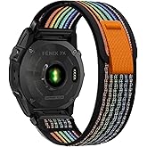 MiKoyi 26mm Nylon Band for 51mm of Garmin Fenix 8 Pro/Quatix 8/Tactix 8/D2 Mach 2, Quick Fit Comfortable Breathable Sport Wristband Replacement Strap for Garmin Fenix 7X/7X Pro/6X - Black&Rainbow