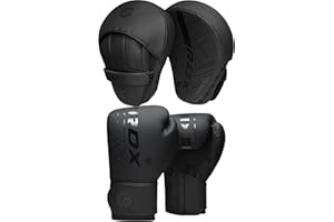 RDX Boxing Pads and Gloves Set, Maya Hide Leather Kara Hook and Jab Curved Focus Mitts with Punching Gloves for MMA, Muay Tha