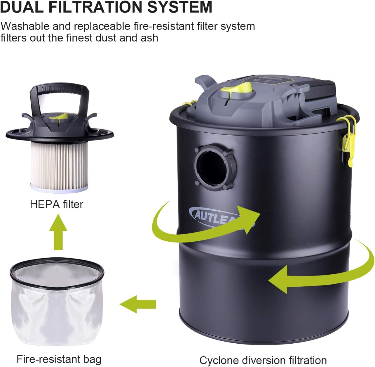 Super Saturday AUTLEAD Ash Vacuum Cleaner 15L 900W Powerful Ash Suction