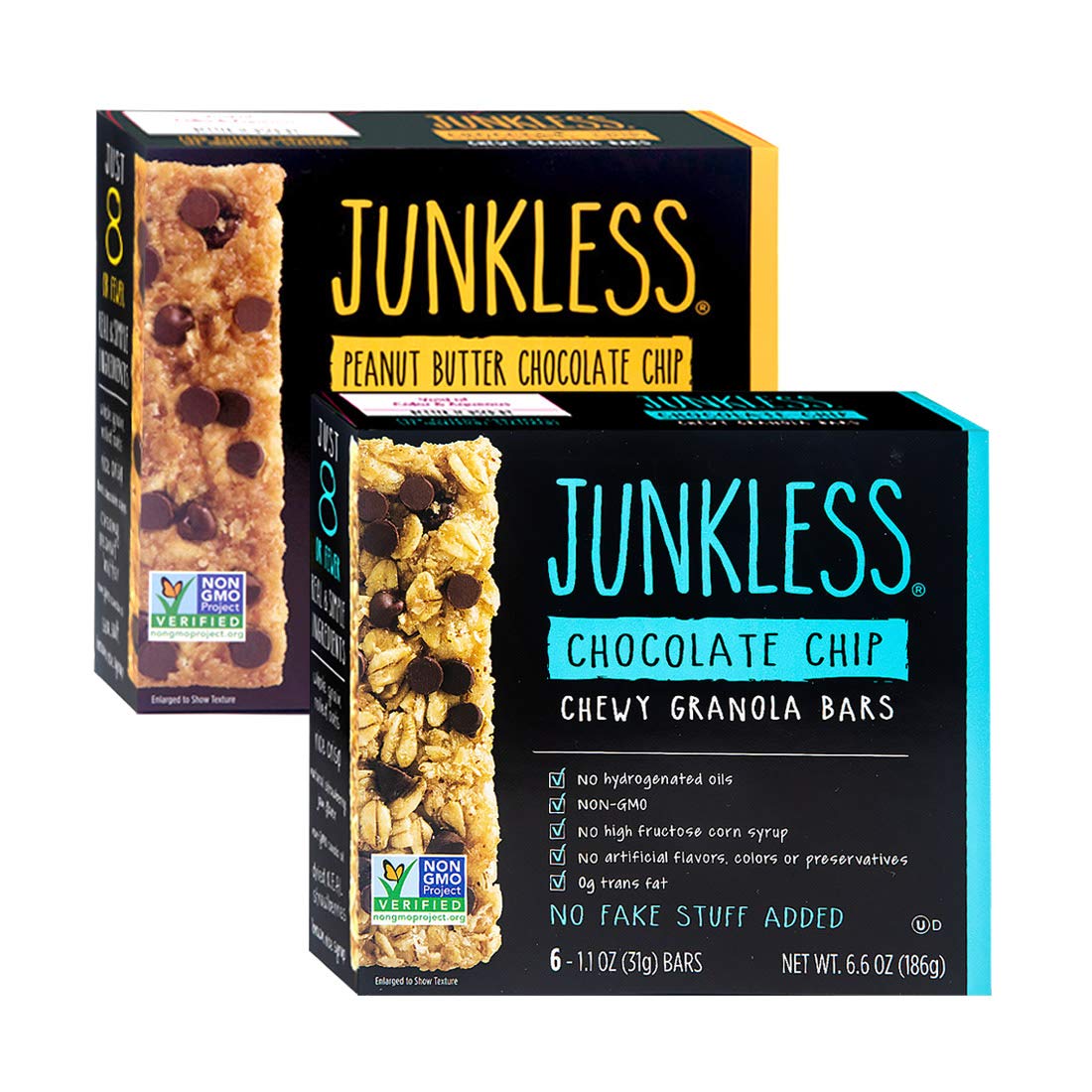 JUNKLESS Chewy Granola Bars, Chocolate Chip + Peanut Butter Chocolate