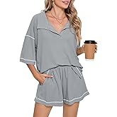 Pink Queen Womens 2 Piece Pajama Sets Short Sleeve Tops Lounge Sets Casual 2 Piece Outfits Summer Short Sets Loungewear