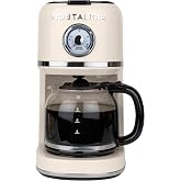 Nostalgia Classic Retro 10 Cup Coffee Maker, Cream | One-Touch Drip Brew, Reusable Filter - Anti-Drip, Auto Shutoff, &amp; Time Display - Dishwasher Safe 50 oz Carafe