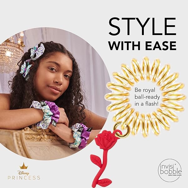 INVISIBOBBLE KIDS SPIRAL HAIR RING – NO-OUCH COIL HAIR TIES WITH STRONG GRIP, NON-SOAKING, HIGH WEARING COMFORT UPDO TOOL FOR GIRLS TODDLERS AND KIDS (PRINCESS BELLE (5-PACK))