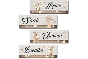 BirtDerr 4 Pcs Farmhouse Bathroom Wall Decor Sign- Bathroom Wall Decor-Bathroom Accessories-Bathroom Pictures Wall Decor-Laundry Room Decor Wood Sign for Home Spa Wall Decor
