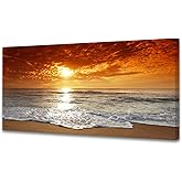 Muolunna S04650 Canvas Prints Wall Art Sunset Ocean Beach Pictures Photo Paintings for Living Room Bedroom Home Decorations Stretched and Framed Ready to Hang Seascape Waves Artwork 20x40inch