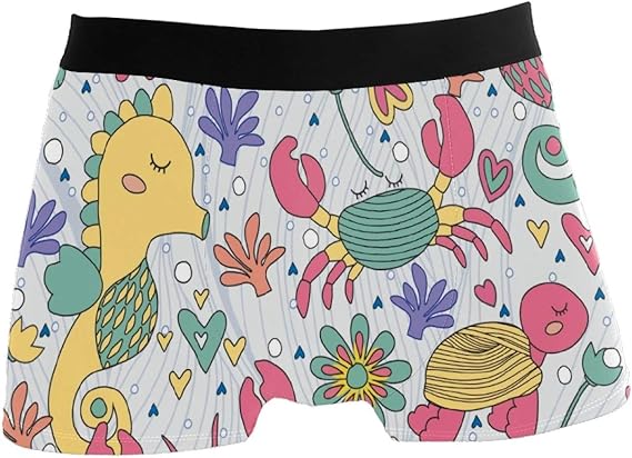Amazon メンズ下着 メンズボクサーパンツ 海馬 花 エビ 海 かわいい ボクサーブリーフ インナーパンツ 男性下着 吸汗速乾 通気良い 弾力性 前閉じ インナー 贈り物 S ボクサー 通販
