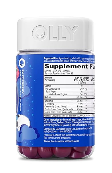 OLLY KIDS SLEEP GUMMIES, 0.5MG MELATONIN, L THEANINE, CHAMOMILE, AND LEMON BALM, RASPBERRY – 70 COUNT