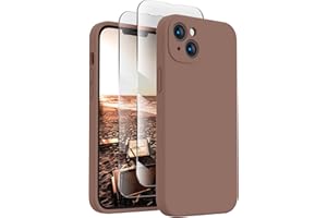 FireNova Designed for iPhone 14 Case, Silicone Upgraded [Camera Protection] Phone Case with [2 Screen Protectors], Soft Anti-Scratch Microfiber Lining Inside, 6.1 inch, Light Brown