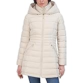 Laundry by Shelli Segal Women's Windbreaker Puffer Coat– Mid-length Fit & Flare Jacket, Side Velvet Tape