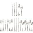 Amazon Basics Silverware Set, Stainless Steel Flatware, Dishwasher Safe, Service for 4, 20-Piece Forks and Spoons, Crown Edge