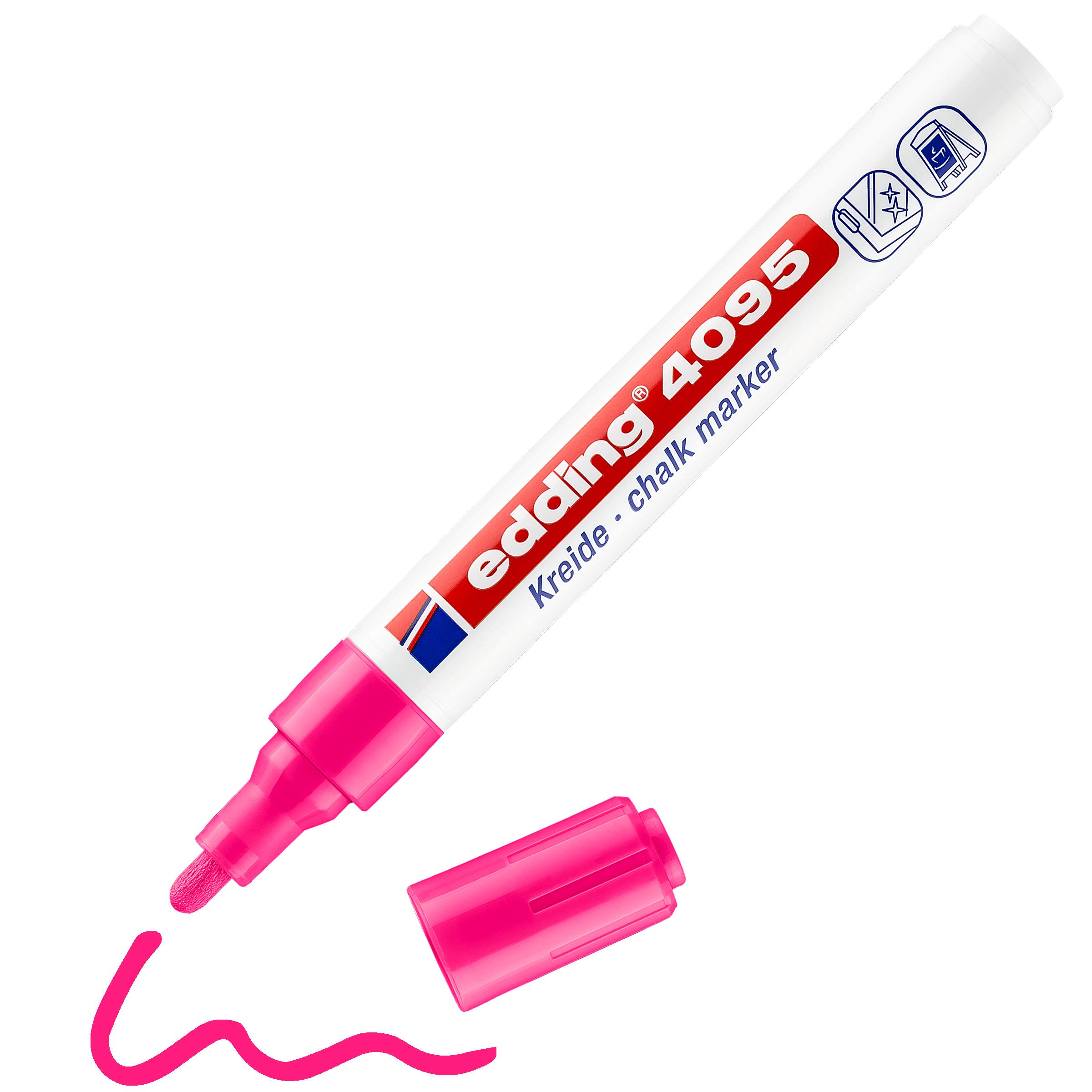 edding 4095 chalk marker - neon-pink - 1 chalk pen - round nib 2-3 mm - medium-nib wet wipe pen for chalkboards, windows, glass, mirrors - liquid chalk marker pen for opaque coverage