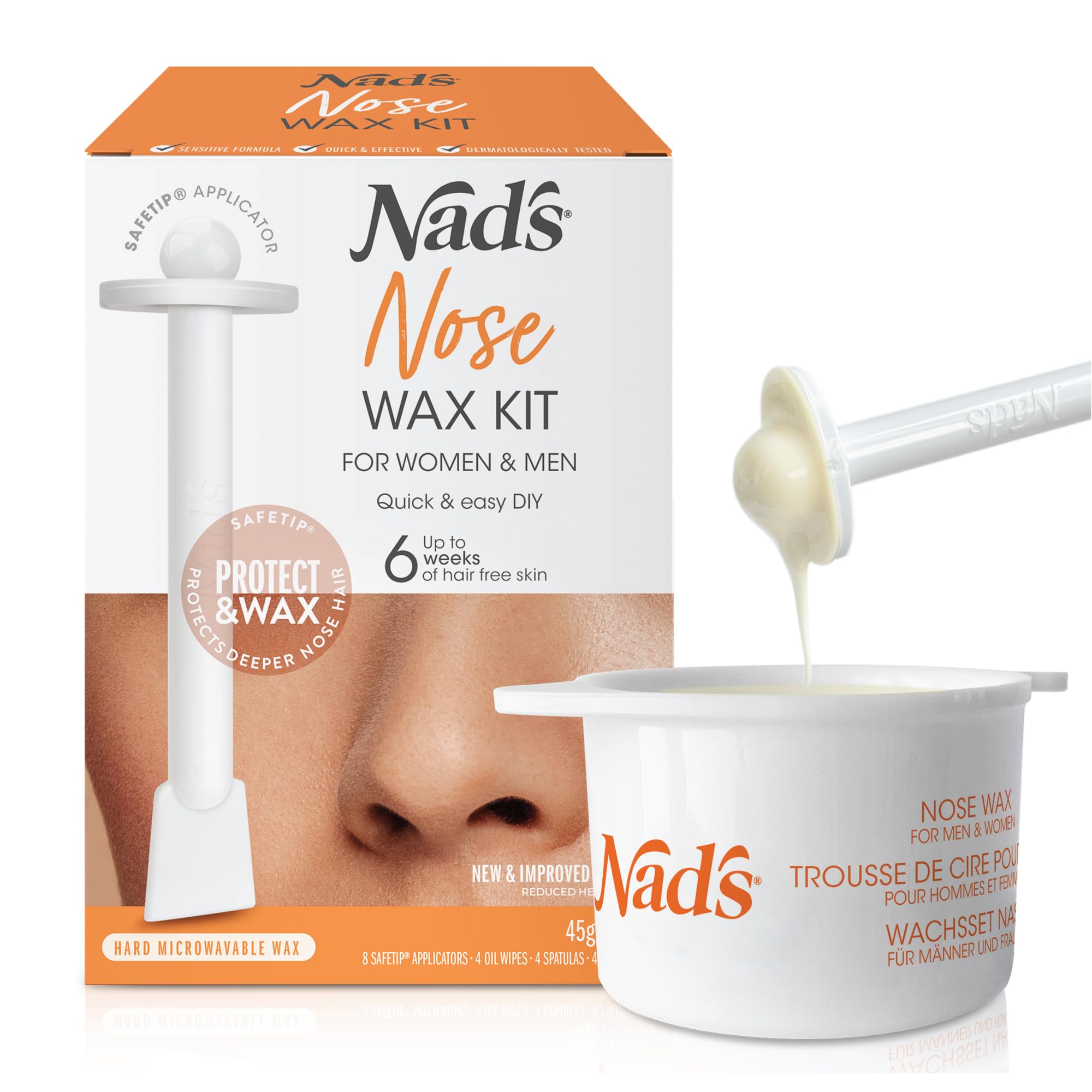 Nad's Nose Waxing Kit for Men and Women, Nose Hair Removal, Hypoallergenic, 45g