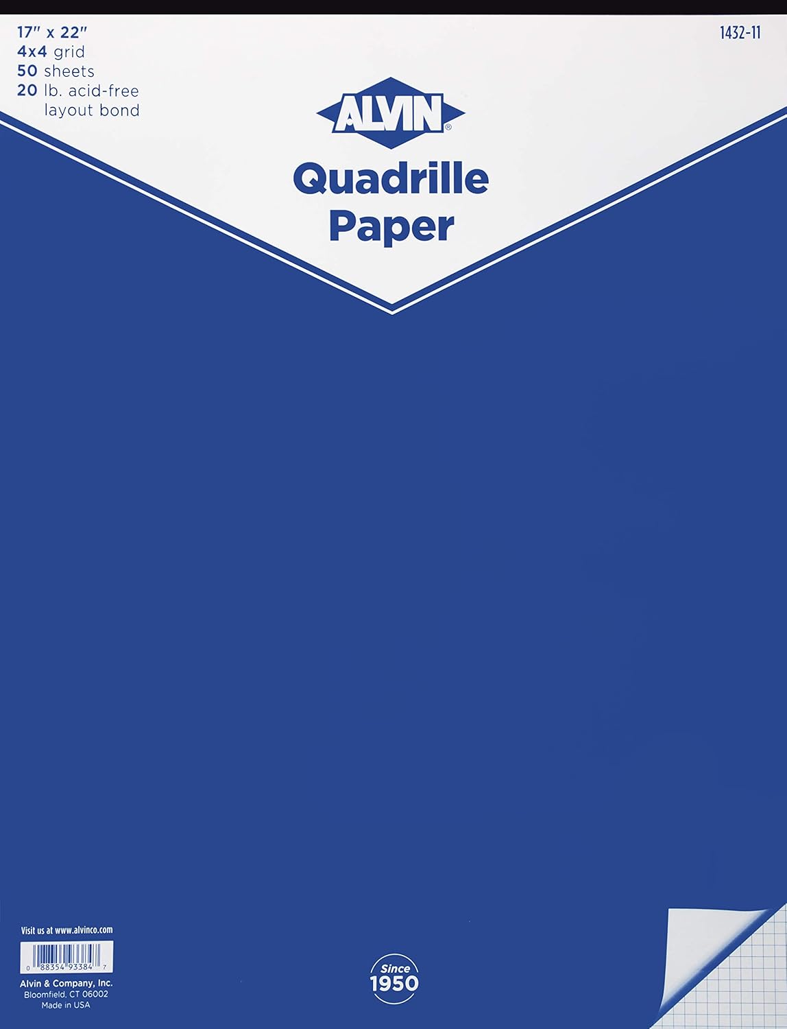 Alvin, Quadrille Paper, Graph and Drafting, 4x4 Grid, 17 x 22 Inches -50 Sheets