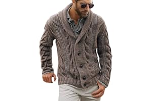 KARLYWINDOW Mens Cable Knit Cardigan Sweater Shawl Collar Loose Fit Long Sleeve Casual Cardigans