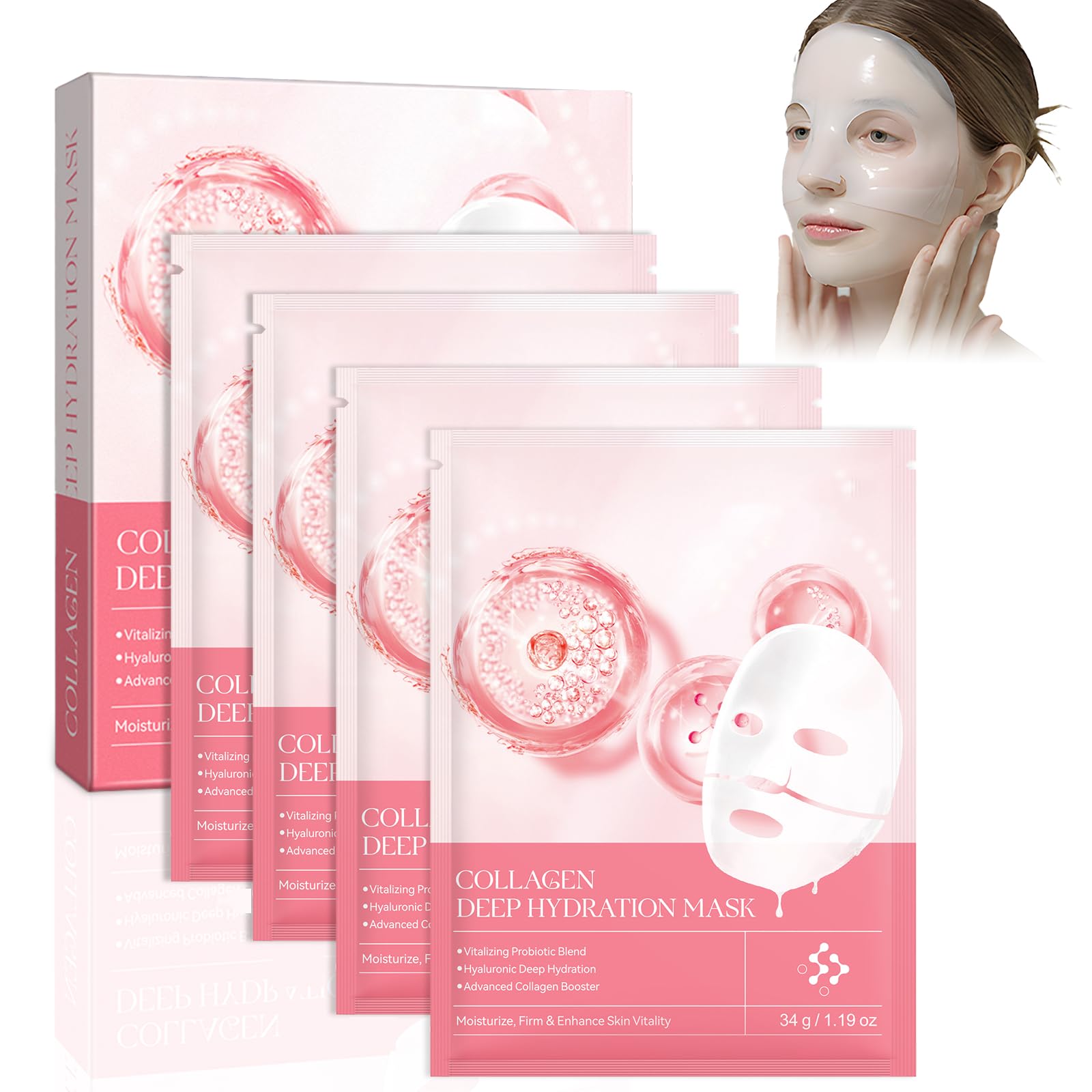 Collagen Face Mask, Collagen Night Wrapping Mask, Overnight Hydrogel Face Mask, Collagen Anti-wrinkle Mask, Intense Hydration, Firming, Reduce Fine Lines & Wrinkles, 4PCS
